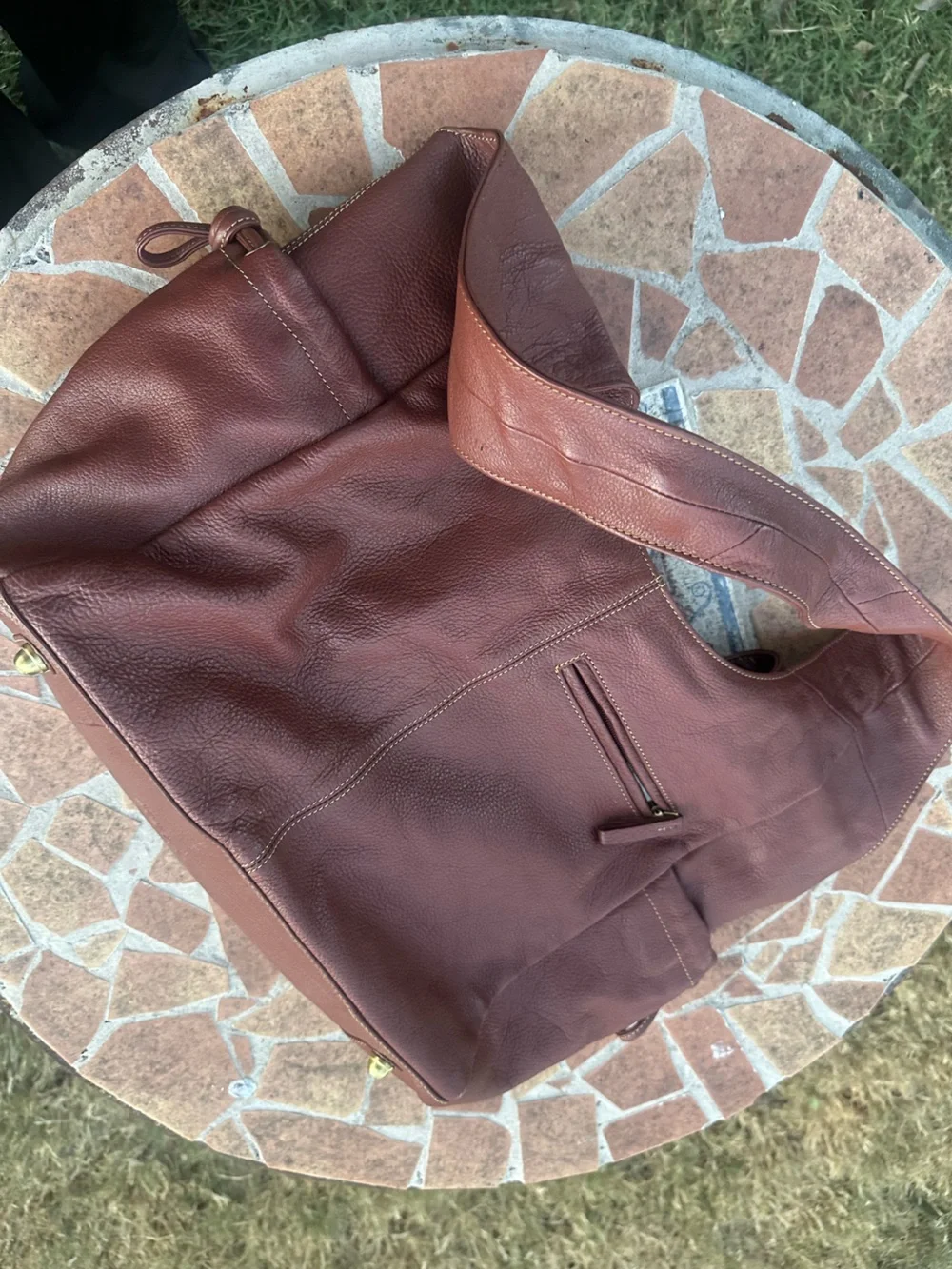 Sharif Vintage Brown Leather Shoulder Bag Medallion Brass Grommets Boho